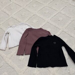 Set of 3 Zara Heart Embroidered Long Sleeve Tops Bundle
